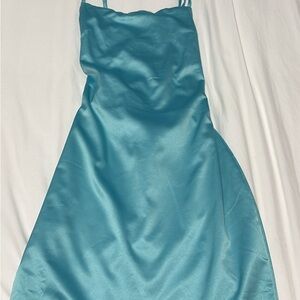 Fashion Nova Teal Lace Up Dress